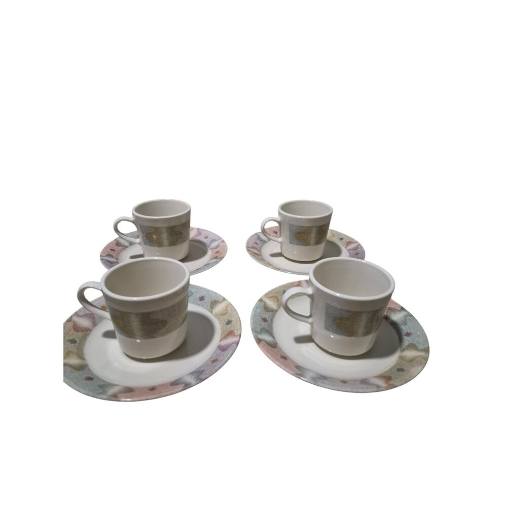 VTG Corelle Coffe Cups And Saucers Plates Mirage Pattern Discontinued (Set Of 4)